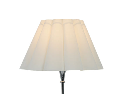 Giselle Table Lamp with Chrome Base and White Linen Shade.