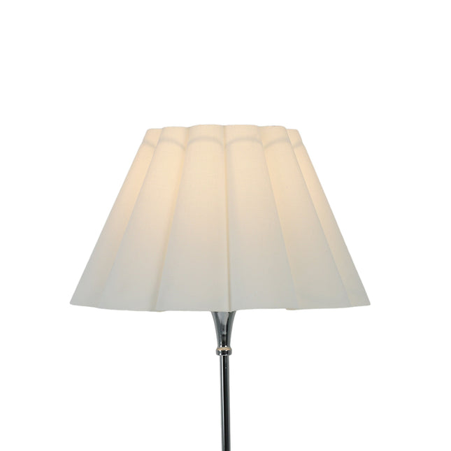 Giselle Table Lamp with Chrome Base and White Linen Shade.