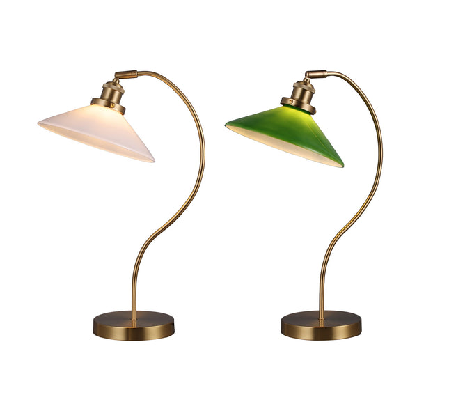 Gemma Glass Table Lamp White Green Vintage Modern Decor.