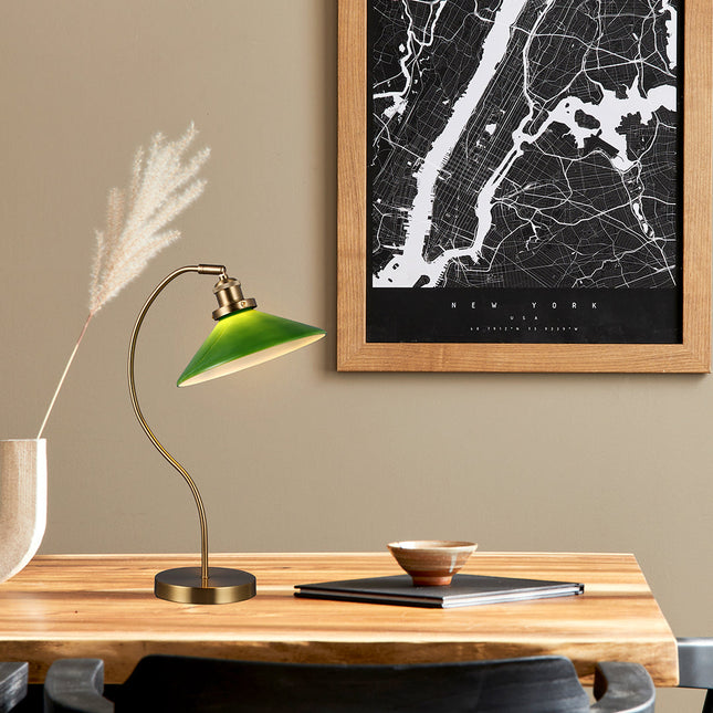 Gemma Glass Table Lamp White Green Vintage Modern Decor.