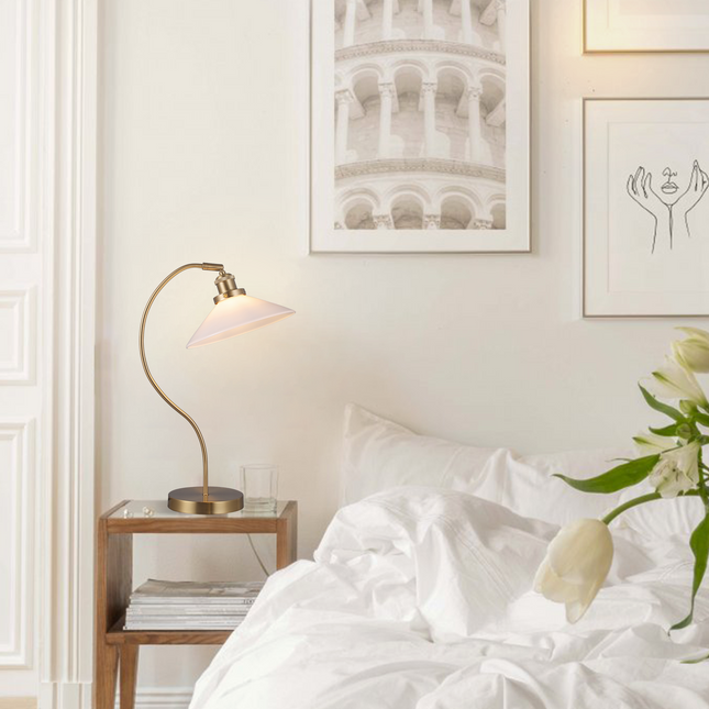 Gemma Glass Table Lamp White Green Vintage Modern Decor.