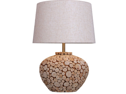 Hallie Table Lamp with Natural Wood Base and Linen Shade.