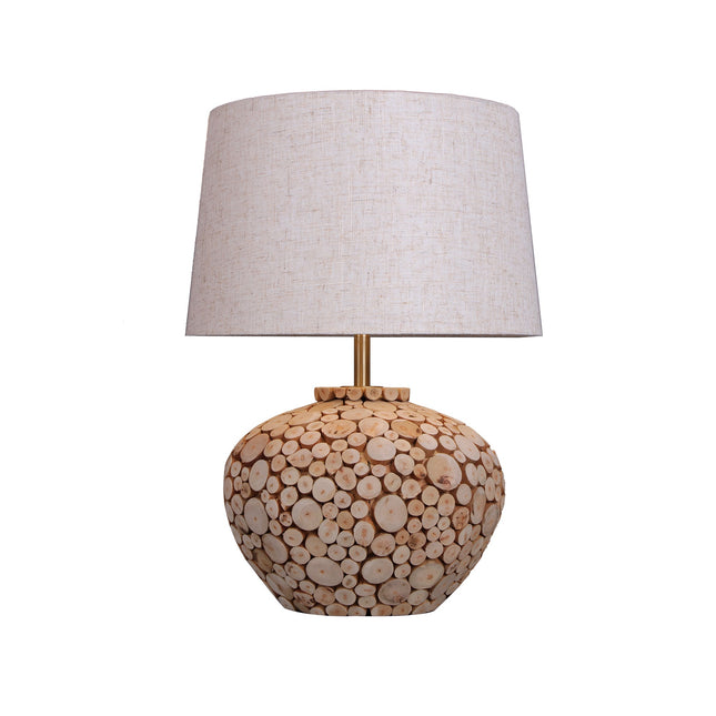 Hallie Table Lamp with Natural Wood Base and Linen Shade.