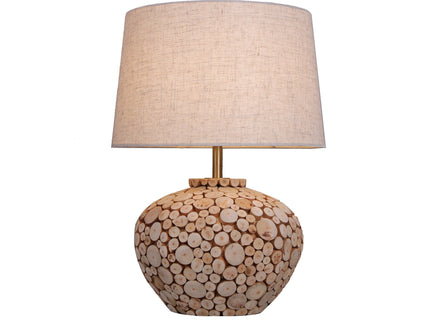 Hallie Table Lamp with Natural Wood Base and Linen Shade.