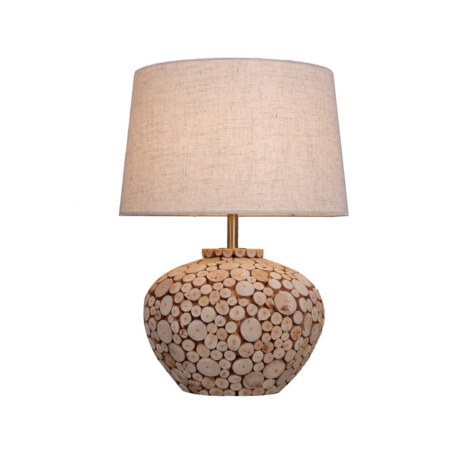 Hallie Table Lamp with Natural Wood Base and Linen Shade.