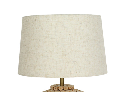 Hallie Table Lamp with Natural Wood Base and Linen Shade.