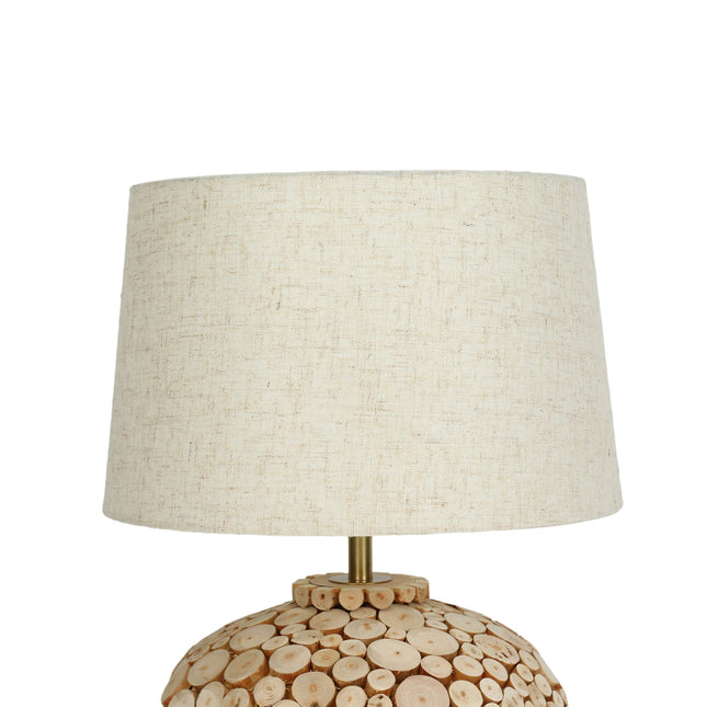 Hallie Table Lamp with Natural Wood Base and Linen Shade.