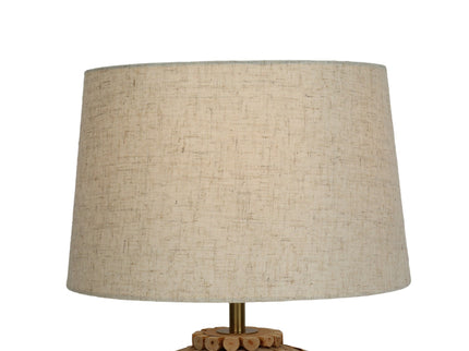 Hallie Table Lamp with Natural Wood Base and Linen Shade.