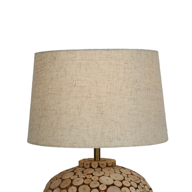 Hallie Table Lamp with Natural Wood Base and Linen Shade.