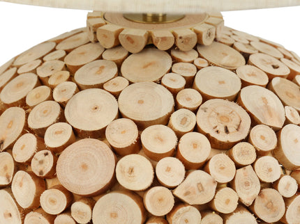 Hallie Table Lamp with Natural Wood Base and Linen Shade.