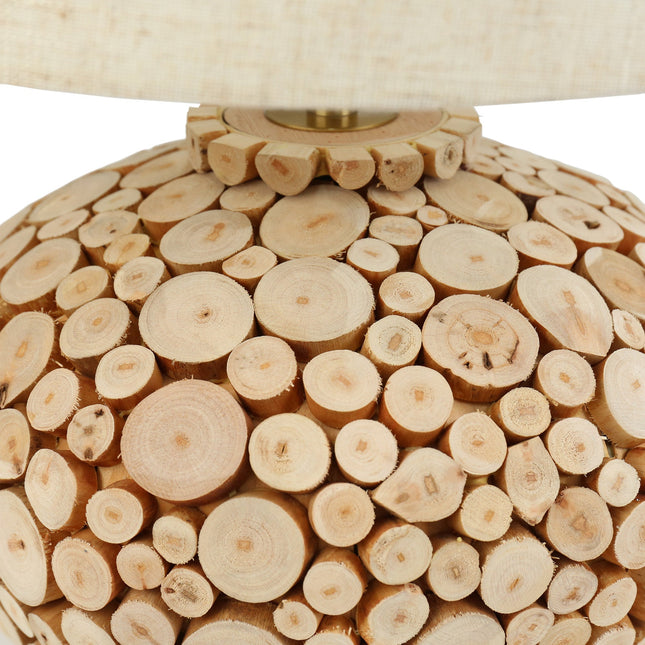 Hallie Table Lamp with Natural Wood Base and Linen Shade.