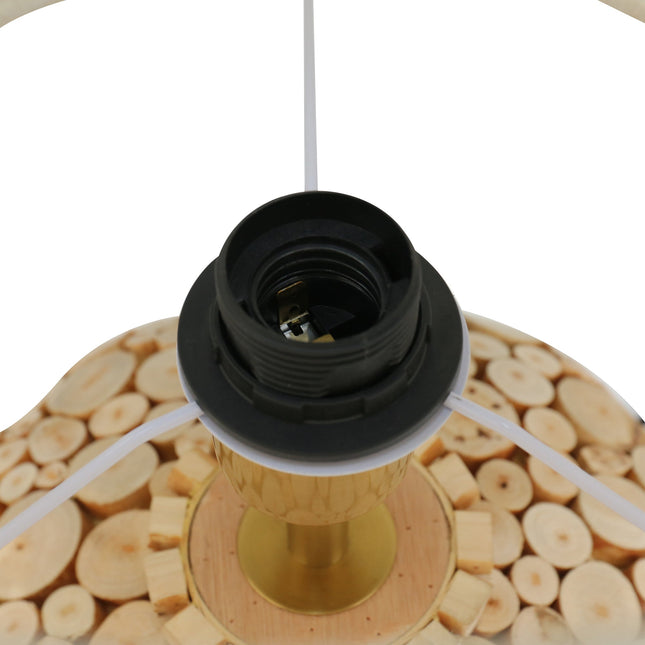 Hallie Table Lamp with Natural Wood Base and Linen Shade.