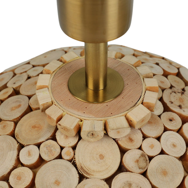 Hallie Table Lamp with Natural Wood Base and Linen Shade.