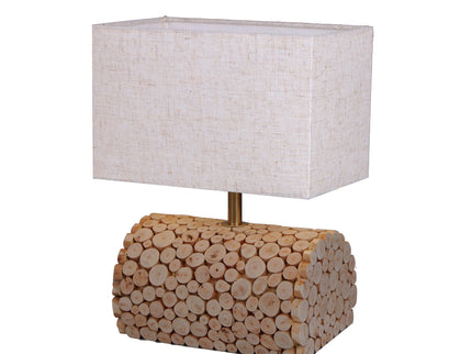 Pippa Table Lamp with Natural Linen Shade and Wooden Base.