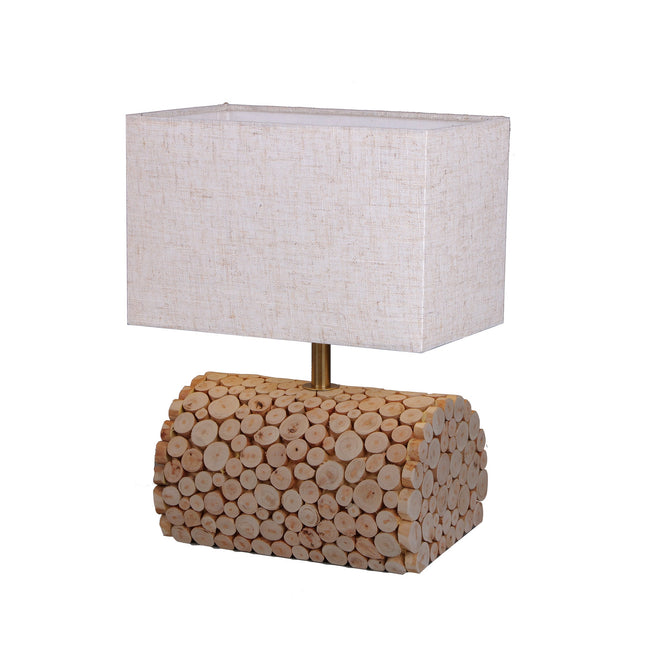 Pippa Table Lamp with Natural Linen Shade and Wooden Base.