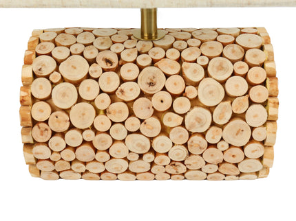 Pippa Table Lamp with Natural Linen Shade and Wooden Base.