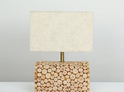 Pippa Table Lamp with Natural Linen Shade and Wooden Base.