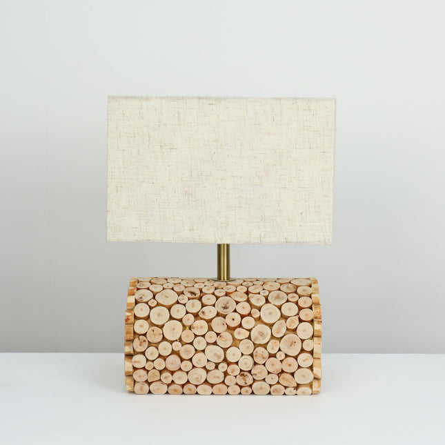 Pippa Table Lamp with Natural Linen Shade and Wooden Base.
