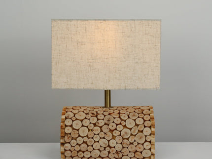 Pippa Table Lamp with Natural Linen Shade and Wooden Base.