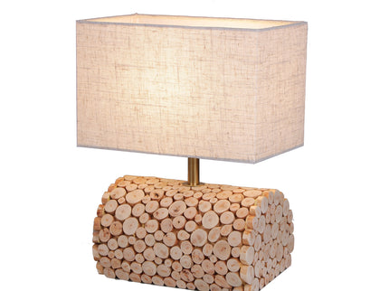 Pippa Table Lamp with Natural Linen Shade and Wooden Base.