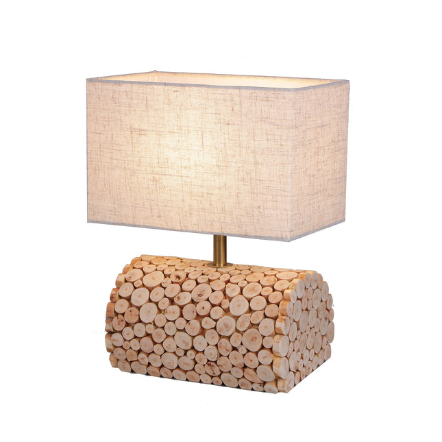 Pippa Table Lamp with Natural Linen Shade and Wooden Base.