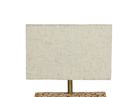 Pippa Table Lamp with Natural Linen Shade and Wooden Base.
