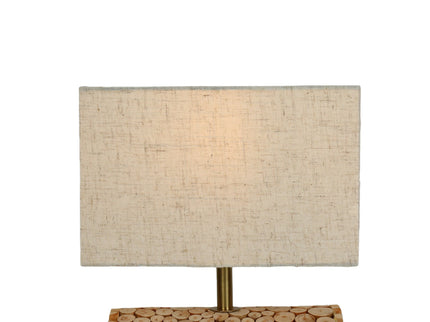 Pippa Table Lamp with Natural Linen Shade and Wooden Base.
