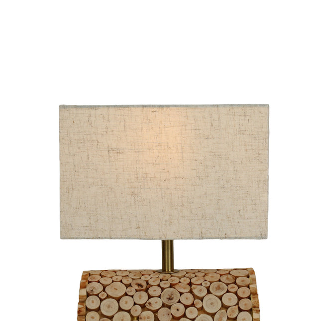 Pippa Table Lamp with Natural Linen Shade and Wooden Base.