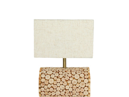 Pippa Table Lamp with Natural Linen Shade and Wooden Base.