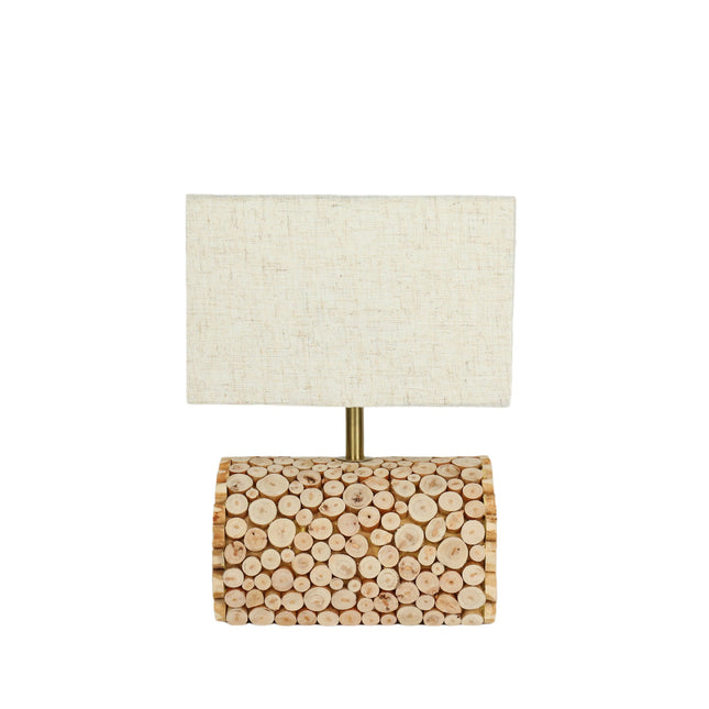 Pippa Table Lamp with Natural Linen Shade and Wooden Base.