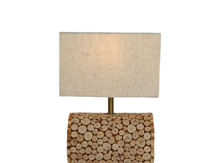 Pippa Table Lamp with Natural Linen Shade and Wooden Base.