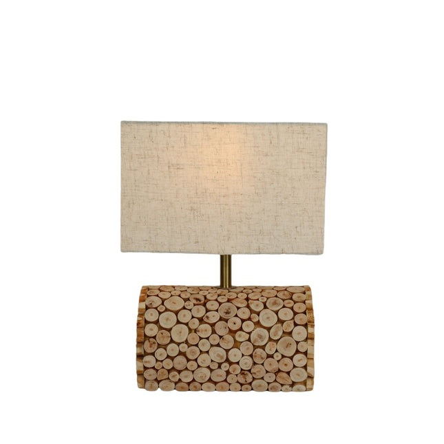 Pippa Table Lamp with Natural Linen Shade and Wooden Base.