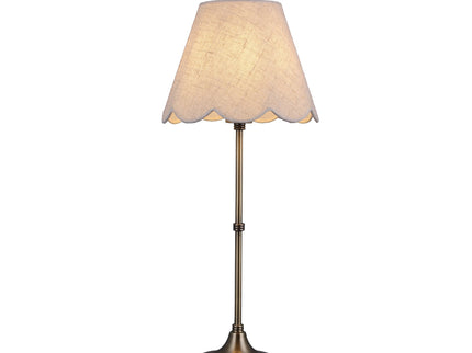 Lottie Table Lamp Linen with Antique Brass Base for Bedroom or Office.