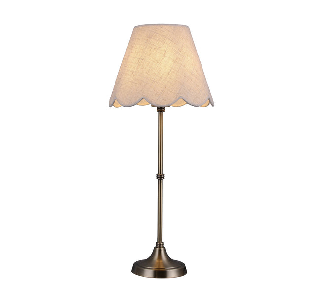 Lottie Table Lamp Linen with Antique Brass Base for Bedroom or Office.