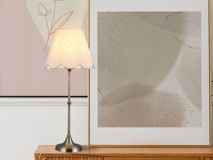 Lottie Table Lamp Linen with Antique Brass Base for Bedroom or Office.