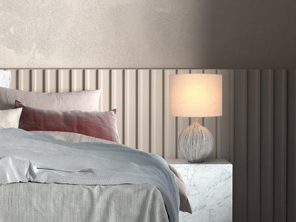 Zaya Ceramic Table Lamp with Blue Base and Linen Shade.