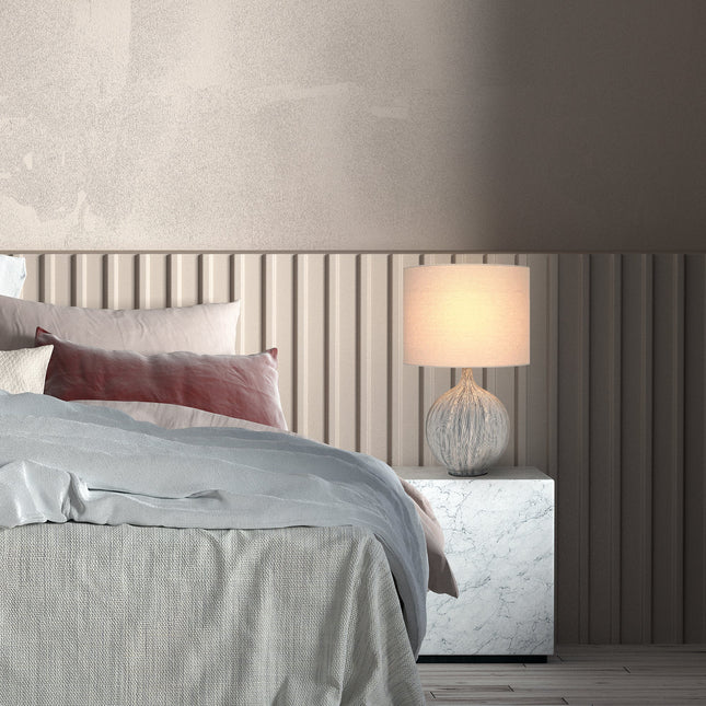 Zaya Ceramic Table Lamp with Blue Base and Linen Shade.
