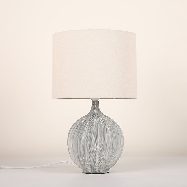 Zaya Ceramic Table Lamp with Blue Base and Linen Shade.