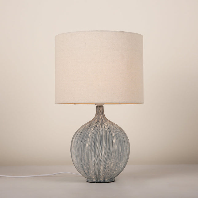 Zaya Ceramic Table Lamp with Blue Base and Linen Shade.