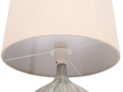 Zaya Ceramic Table Lamp with Blue Base and Linen Shade.