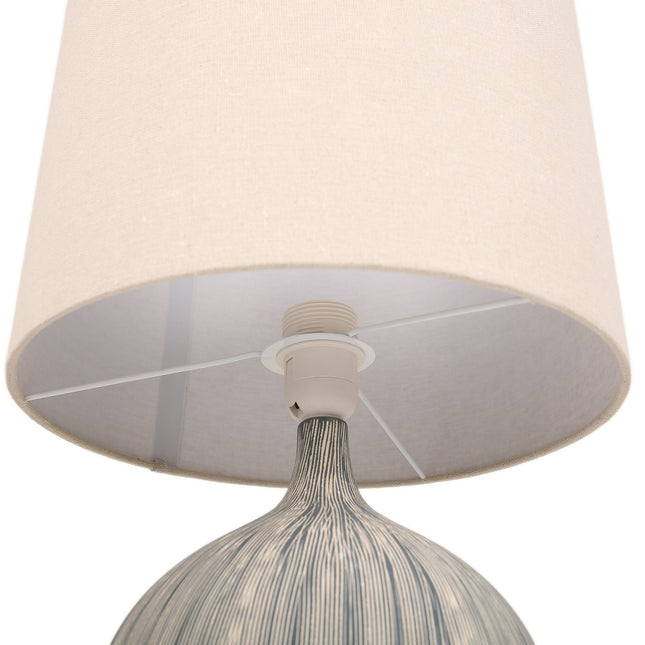 Zaya Ceramic Table Lamp with Blue Base and Linen Shade.