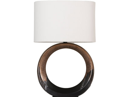 Oona Ceramic Table Lamp with Black and Gold Finish and Cream Shade.