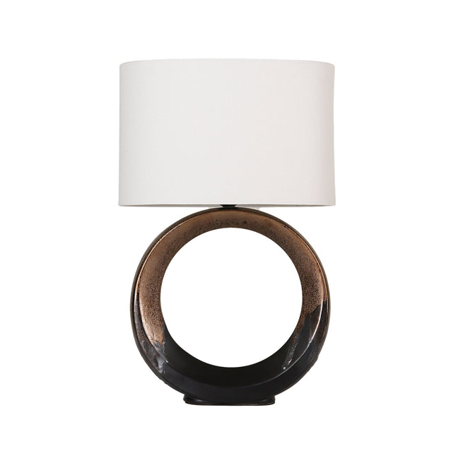 Oona Ceramic Table Lamp with Black and Gold Finish and Cream Shade.