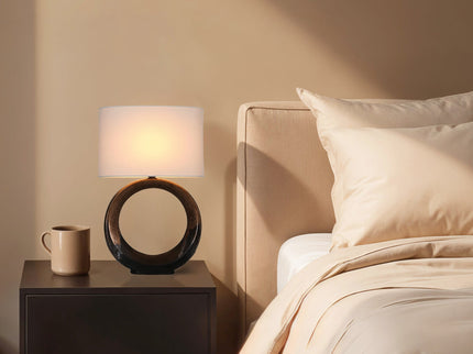 Oona Ceramic Table Lamp with Black and Gold Finish and Cream Shade.