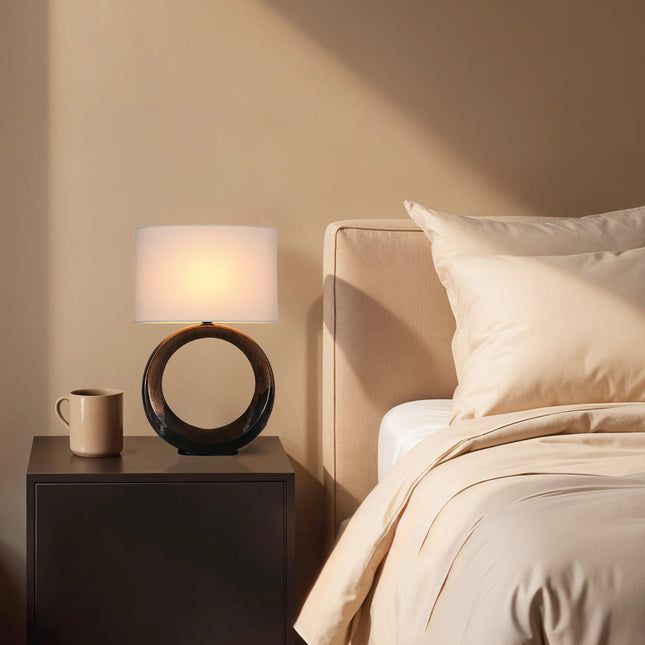 Oona Ceramic Table Lamp with Black and Gold Finish and Cream Shade.