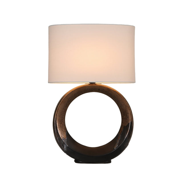 Oona Ceramic Table Lamp with Black and Gold Finish and Cream Shade.