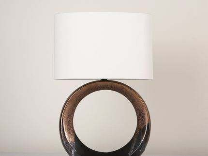 Oona Ceramic Table Lamp with Black and Gold Finish and Cream Shade.