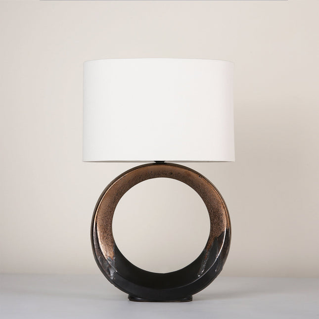 Oona Ceramic Table Lamp with Black and Gold Finish and Cream Shade.