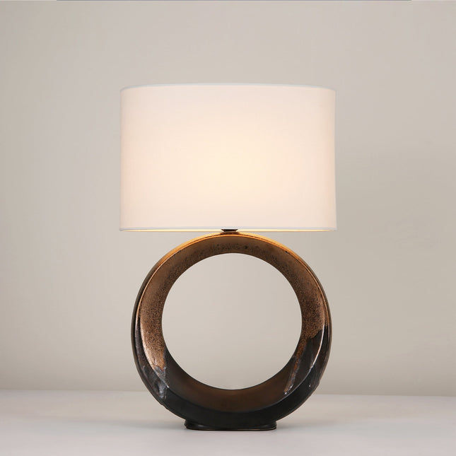 Oona Ceramic Table Lamp with Black and Gold Finish and Cream Shade.