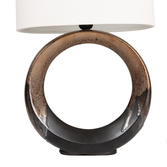 Oona Ceramic Table Lamp with Black and Gold Finish and Cream Shade.